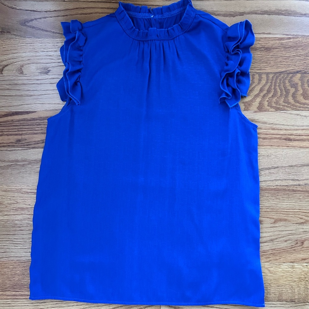 Skue Solid Royal Blue Ruffle Sleeve Top. Large